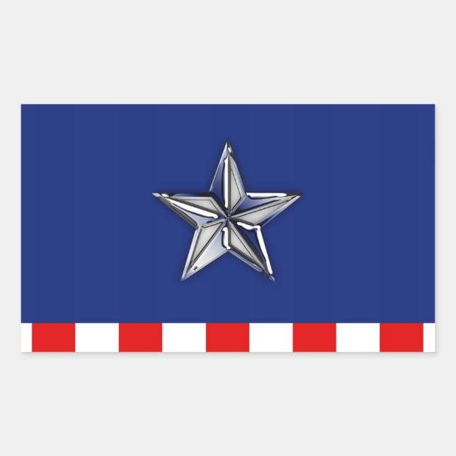Pegatina Rectangular Cromado como estrella en colores patrióticos festi (Anverso)
