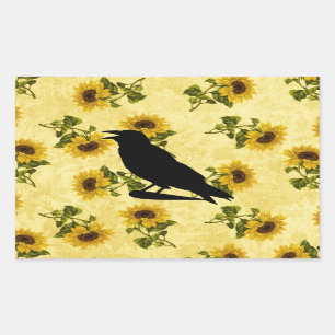 Pegatina Rectangular Crow on Sunflowers