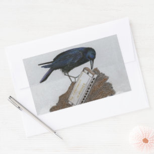 Pegatina Rectangular Crow y Harmonica