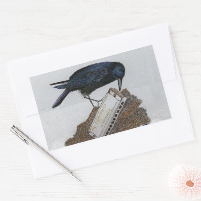 Pegatina Rectangular Crow y Harmonica (Sobre)