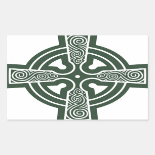 Pegatina Rectangular Cruz Celta Verde con grabado en Triskele