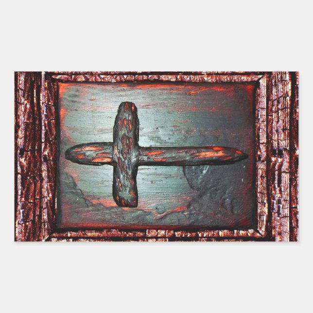 Pegatina Rectangular Cruz de sangre (Anverso)