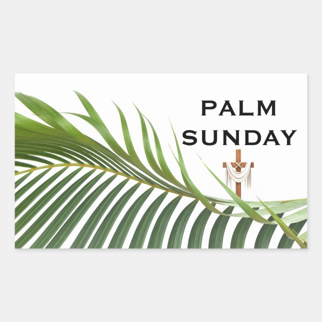 Pegatina Rectangular Cruz del Domingo de Ramos con Palma Verde  (Anverso)