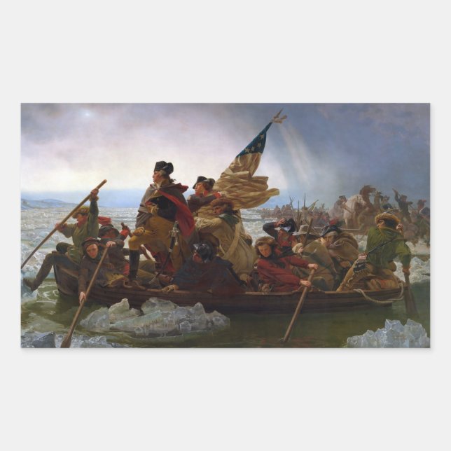 Pegatina Rectangular Cruzando el río Delaware, George Washington (Anverso)