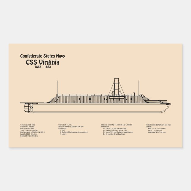 Pegatina Rectangular CSS Virginia - Ship Blueprint Planes SD (Anverso)
