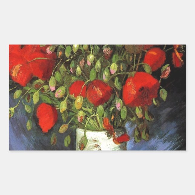 Pegatina Rectangular Cuadro Antiguo de Van Gogh Florero con Flores en F (Anverso)