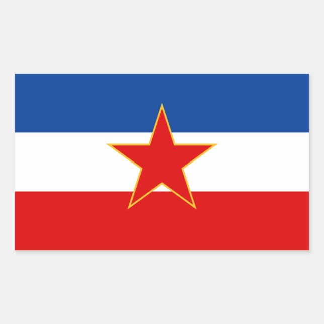 Pegatina Rectangular CUATRO bandera de Yugoslavia (1945-1992) (Anverso)