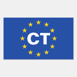 Pegatina Rectangular CUATRO Cataluña "CT" Bandera de la Unión Europea