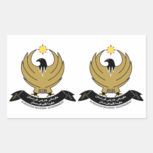 Pegatina Rectangular Cuatro escudos de armas dobles de Kurdistán (Anverso)