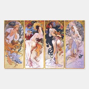 Pegatina Rectangular Cuatro estaciones de Alfonso Mucha 1895