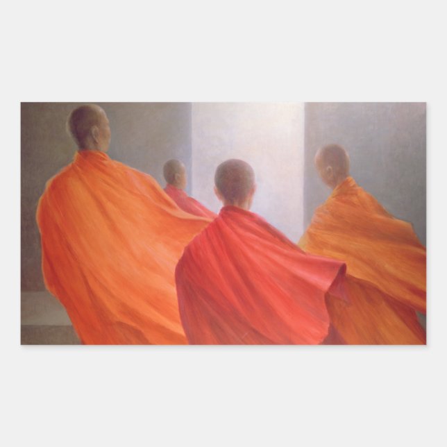 Pegatina Rectangular Cuatro monjes en la Plaza del Templo (Anverso)