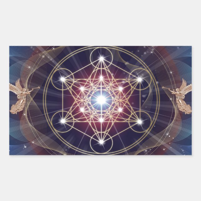 Pegatina Rectangular Cubo de Metatron - Merkabah (Anverso)