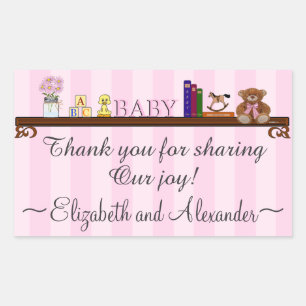 Pegatina Rectangular Cuidada Baby Shower Gracias En Rosa