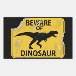 Pegatina Rectangular Cuidado con los dinosaurios (dañados)