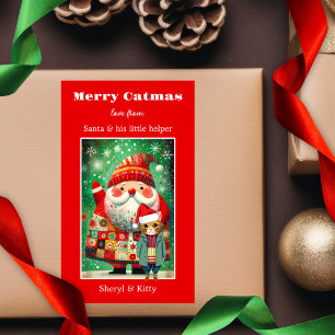 Pegatina Rectangular Cuidados Colorful Bold Merry Catmas Navidades