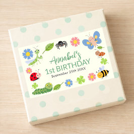 Pegatina Rectangular Cumpleaños 1er Cute Bug Ladybug Buttefly Niños 