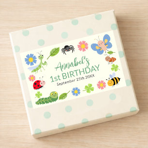 Pegatina Rectangular Cumpleaños 1er Cute Bug Ladybug Buttefly Niños 