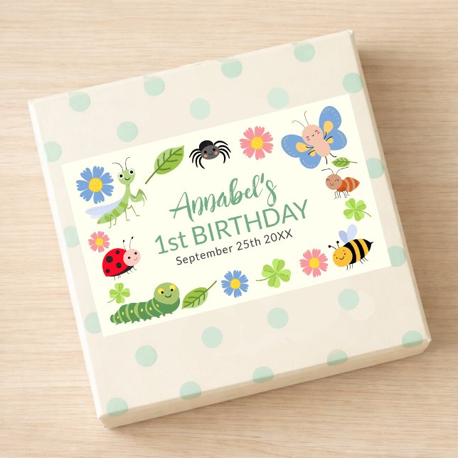 Pegatina Rectangular Cumpleaños 1er Cute Bug Ladybug Buttefly Niños  (Subido por el creador)