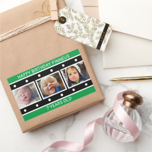 Pegatina Rectangular Cumpleaños de Fotos Personalizadas