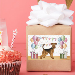 Pegatina Rectangular Cumpleaños de perro Airedale Terrier con colores p