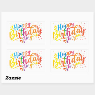 Pegatina Rectangular Cumpleaños feliz - colores arcoiris Rectangul cump