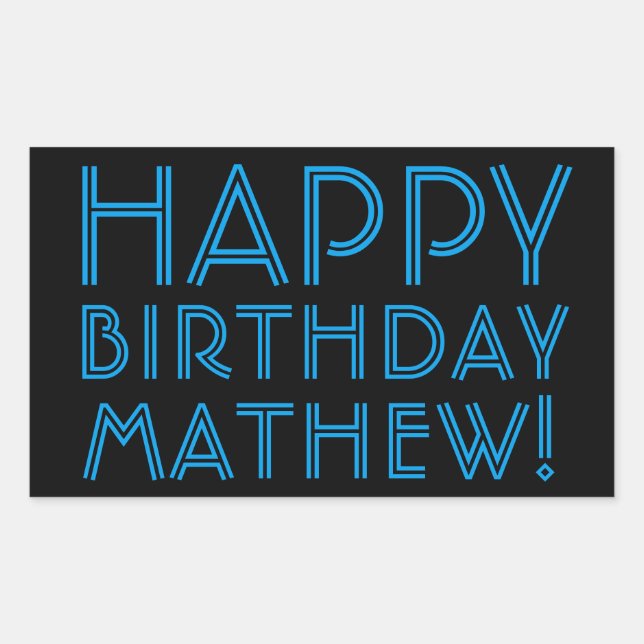Pegatina Rectangular Cumpleaños feliz (CUALQUIER NOMBRE) | Azul y negro (Anverso)