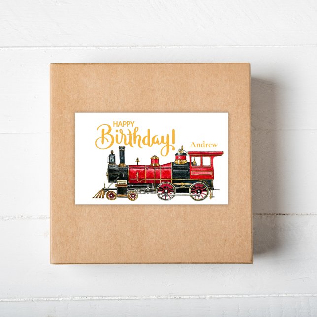 Pegatina Rectangular Cumpleaños feliz del tren rojo (Birthday Depot High-quality Party Favor Decorations Red Train Happy Birthday Rectangular Stickers)