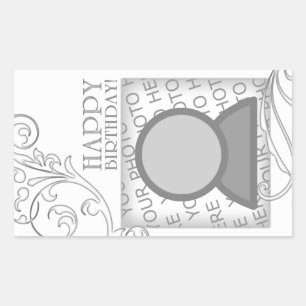 Pegatina Rectangular cumpleaños feliz (florido elegante)