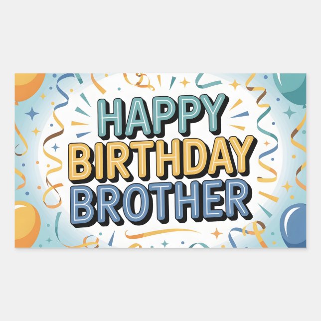 Pegatina Rectangular Cumpleaños feliz hermano moderno en azul verde y a (Anverso)