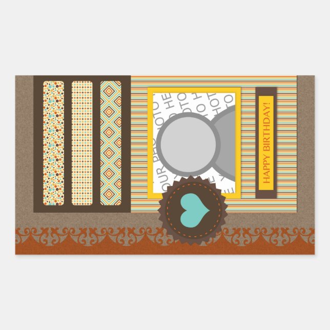 Pegatina Rectangular cumpleaños feliz (scrapbook) (Anverso)