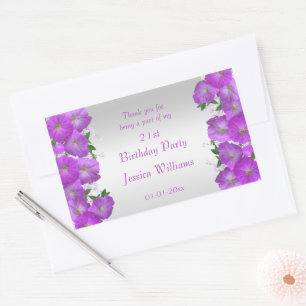 Pegatina Rectangular Cumpleaños floral de petunias elegantes y hermosas