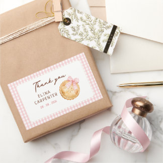 Pegatina Rectangular Cumpleaños pastelito rosa de cuadritos