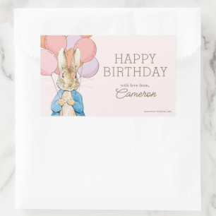 Pegatina Rectangular Cumpleaños Rosa personalizado Peter Rabbit