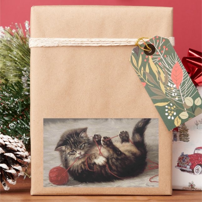 Pegatina Rectangular Cuna de gato, Un gato jugando con una bola de esta (Vacaciones)