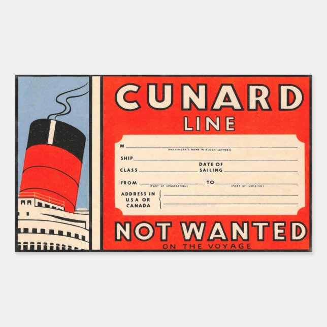 Pegatina Rectangular CUNARD Line (Anverso)