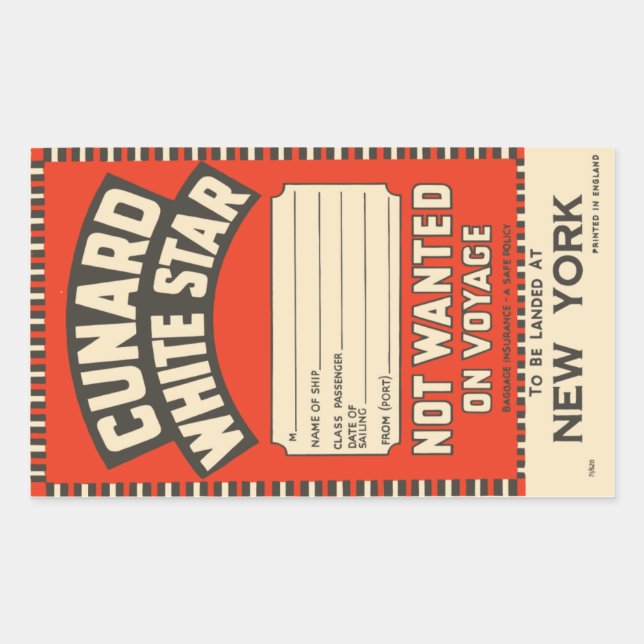 Pegatina Rectangular Cunard White Star (a Nueva York) (Anverso)