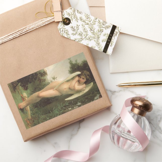 Pegatina Rectangular Cupido (Cupidon) Ángel Retrato por Bouguereau (Regalar)