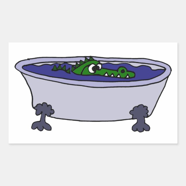 Pegatina Rectangular Curioso lagarto en un Personalizado de bañera (Anverso)