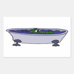 Pegatina Rectangular Curioso lagarto en un Personalizado de bañera