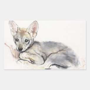 Pegatina Rectangular Curled Arabian Wolf Pup 2009