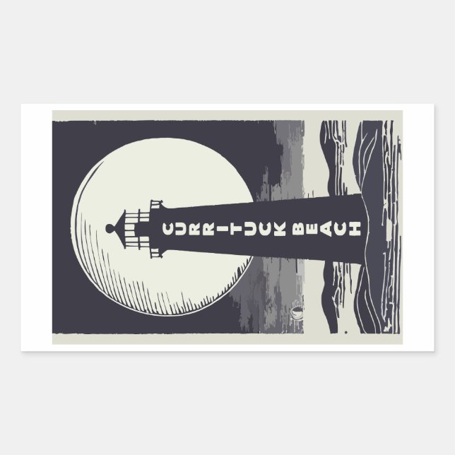 Pegatina Rectangular Currituck Beach Lighthouse Moon (Anverso)