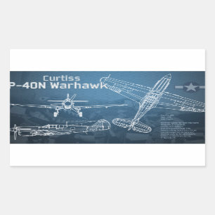 Pegatina Rectangular Curtiss P-40 Warhawk Blueprint