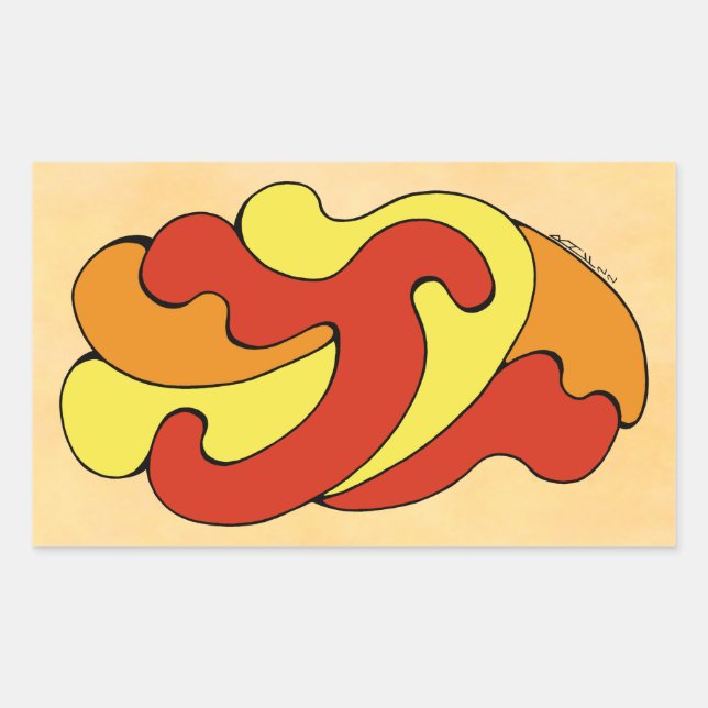 Pegatina Rectangular Curvas de abrazo (amarillo, rojo, Naranja) (Anverso)