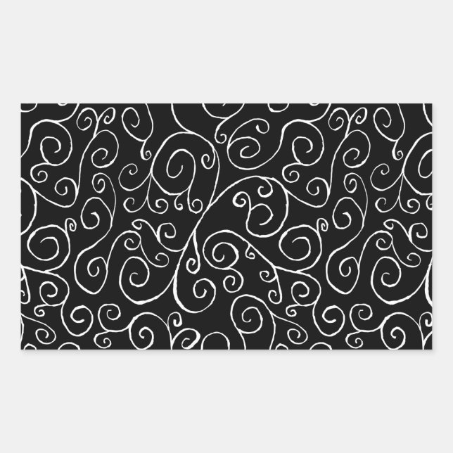 Pegatina Rectangular Curvas de desplazamiento blancas en negro (Anverso)