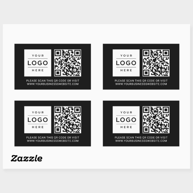Pegatina Rectangular Custom Black Business Logo and Website QR Code (Hoja)