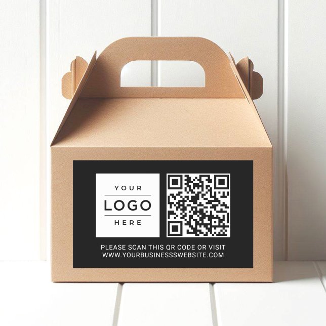 Pegatina Rectangular Custom Black Business Logo QR Code (Subido por el creador)