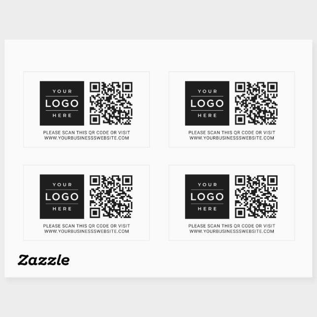 Pegatina Rectangular Custom Business Logo and Website QR Code (Hoja)
