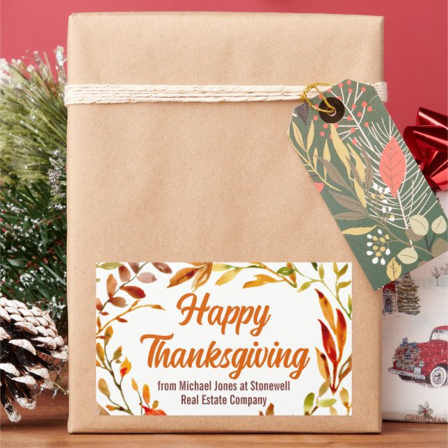 Pegatina Rectangular Custom Happy Thanksgiving Autumn Leaves Business (Vacaciones)