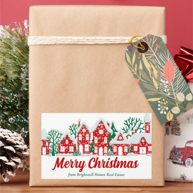 Pegatina Rectangular Custom Real Estate Company Merry Christmas Gift (Vacaciones)