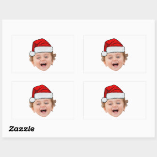 Pegatina Rectangular Custom Santa Hat Stickers, Face Photo Christmas